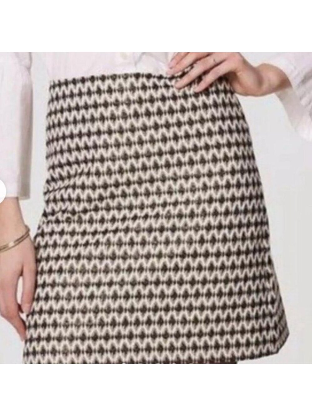 LOFT Mini Pencil Skirt 10 Black Gold Metallic Diamond Jacquard Office Glam Chic